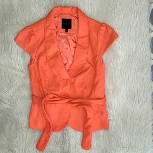 The Limited Peach/Coral Colored Cap-Sleeve Blazer with Tie Around Waist